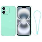 For iPhone 16 Silicone Phone Case with Wrist Strap(Mint Green) - 1
