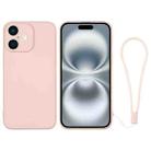 For iPhone 16 Silicone Phone Case with Wrist Strap(Pink) - 1