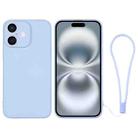 For iPhone 16 Silicone Phone Case with Wrist Strap(Light Blue) - 1