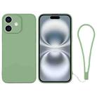 For iPhone 16 Plus Silicone Phone Case with Wrist Strap(Matcha Green) - 1