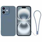 For iPhone 16 Plus Silicone Phone Case with Wrist Strap(Grey Blue) - 1