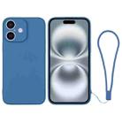 For iPhone 16 Plus Silicone Phone Case with Wrist Strap(Blue) - 1