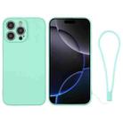 For iPhone 16 Pro Silicone Phone Case with Wrist Strap(Mint Green) - 1