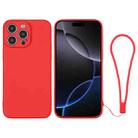 For iPhone 16 Pro Max Silicone Phone Case with Wrist Strap(Red) - 1