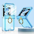 For Samsung Galaxy Z Flip5 Gkk Airbag Hinge Silicone Phone Case with Ring Holder & Tempered Film(Transparent Blue) - 1