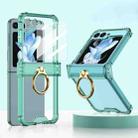For Samsung Galaxy Z Flip5 Gkk Airbag Hinge Silicone Phone Case with Ring Holder & Tempered Film(Transparent Green) - 1