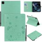 For iPad Pro 12.9 (2020) & (2018) Cat Bee Embossing Pattern Horizontal Flip Leather Tablet Case with Holder & Card Slots & Wallet & Pen Slot(Green) - 1