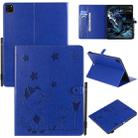 For iPad Pro 12.9 (2020) & (2018) Cat Bee Embossing Pattern Horizontal Flip Leather Tablet Case with Holder & Card Slots & Wallet & Pen Slot(Blue) - 1