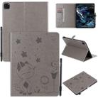 For iPad Pro 12.9 (2020) & (2018) Cat Bee Embossing Pattern Horizontal Flip Leather Tablet Case with Holder & Card Slots & Wallet & Pen Slot(Grey) - 1