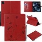 For iPad Pro 12.9 (2020) & (2018) Cat Bee Embossing Pattern Horizontal Flip Leather Tablet Case with Holder & Card Slots & Wallet & Pen Slot(Red) - 1
