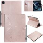 For iPad Pro 12.9 (2020) & (2018) Cat Bee Embossing Pattern Horizontal Flip Leather Tablet Case with Holder & Card Slots & Wallet & Pen Slot(Rose Gold) - 1