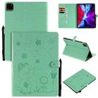 For iPad Pro 11 (2020) & (2018) Cat Bee Embossing Pattern Horizontal Flip Leather Tablet Case with Holder & Card Slots & Wallet & Pen Slot & Wake-up / Sleep Function(Green) - 1