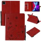 For iPad Pro 11 (2020) & (2018) Cat Bee Embossing Pattern Horizontal Flip Leather Tablet Case with Holder & Card Slots & Wallet & Pen Slot & Wake-up / Sleep Function(Red) - 1