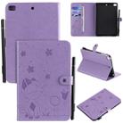 For iPad mini 5 / 4 / 3 / 2 / 1 Cat Bee Embossing Pattern Horizontal Flip Leather Case with Holder & Card Slots & Wallet & Pen Slot & Wake-up / Sleep Function(Purple) - 1