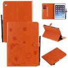 For iPad Air 2 / Air / 9.7 (2018) & (2017) Cat Bee Embossing Pattern Horizontal Flip Leather Case with Holder & Card Slots & Wallet & Pen Slot & Wake-up / Sleep Function(Orange) - 1
