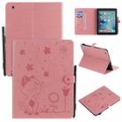 For iPad 4 / 3 / 2 Cat Bee Embossing Pattern Horizontal Flip Leather Case with Holder & Card Slots & Wallet & Pen Slot & Wake-up / Sleep Function(Pink) - 1