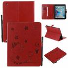 For iPad 4 / 3 / 2 Cat Bee Embossing Pattern Horizontal Flip Leather Case with Holder & Card Slots & Wallet & Pen Slot & Wake-up / Sleep Function(Red) - 1