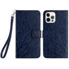 For iPhone 15 Pro Max Tree Birds Embossed Pattern Leather Phone Case(Blue) - 1