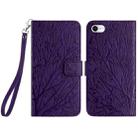 For iPhone SE 2022/SE 2020/6/7/8 Tree Birds Embossed Pattern Leather Phone Case(Purple) - 1