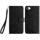 For iPhone SE 2022/SE 2020/6/7/8 Tree Birds Embossed Pattern Leather Phone Case(Black) - 1