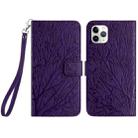 For iPhone 11 Pro Max Tree Birds Embossed Pattern Leather Phone Case(Purple) - 1