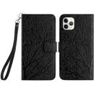 For iPhone 11 Pro Max Tree Birds Embossed Pattern Leather Phone Case(Black) - 1