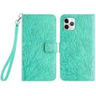 For iPhone 11 Pro Max Tree Birds Embossed Pattern Leather Phone Case(Green) - 1