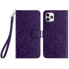 For iPhone 11 Pro Tree Birds Embossed Pattern Leather Phone Case(Purple) - 1