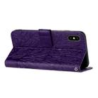 For iPhone X / XS Tree Birds Embossed Pattern Leather Phone Case(Purple) - 4