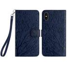 For iPhone X / XS Tree Birds Embossed Pattern Leather Phone Case(Blue) - 1