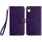For iPhone XR Tree Birds Embossed Pattern Leather Phone Case(Purple) - 1