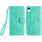 For iPhone XR Tree Birds Embossed Pattern Leather Phone Case(Green) - 1