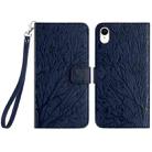 For iPhone XR Tree Birds Embossed Pattern Leather Phone Case(Blue) - 1