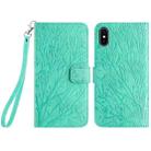 For iPhone XS Max Tree Birds Embossed Pattern Leather Phone Case(Green) - 1