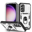 For Samsung Galaxy S23 FE 5G Sliding Camshield TPU + PC Phone Case with Holder(White+Black) - 1