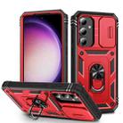 For Samsung Galaxy S23 FE 5G Sliding Camshield TPU + PC Phone Case with Holder(Red+Black) - 1