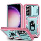 For Samsung Galaxy S23 FE 5G Sliding Camshield TPU + PC Phone Case with Holder(Green+Pink) - 1