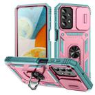 For Samsung Galaxy A23 4G / 5G Sliding Camshield TPU + PC Phone Case with Holder(Pink+Green) - 1