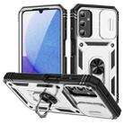 For Samsung Galaxy A25 5G Sliding Camshield TPU + PC Phone Case with Holder(White+Black) - 1