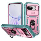 For Google Pixel 9a Sliding Camshield TPU + PC Phone Case with Holder(Green+Pink) - 1