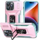 For iPhone 15 Pro Max Sliding Camshield Holder Phone Case(Pink + Grey Green) - 1