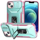 For iPhone 15 Sliding Camshield Holder Phone Case(Grey Green + Pink) - 1