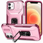 For iPhone 12 / 12 Pro Sliding Camshield Holder Phone Case(Pink + Rose Red) - 1