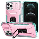 For iPhone 12 Pro Max Sliding Camshield Holder Phone Case(Pink + Grey Green) - 1
