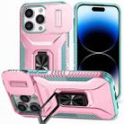 For iPhone 13 Pro Sliding Camshield Holder Phone Case(Pink + Grey Green) - 1