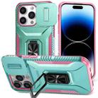 For iPhone 13 Pro Max Sliding Camshield Holder Phone Case(Grey Green + Pink) - 1