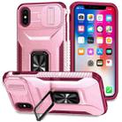 For iPhone XS Sliding Camshield Holder Phone Case(Pink + Rose Red) - 1