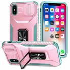 For iPhone XS Max Sliding Camshield Holder Phone Case(Pink + Grey Green) - 1