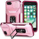 For iPhone 7 Sliding Camshield Holder Phone Case(Pink + Rose Red) - 1