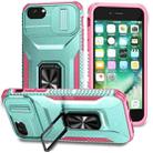 For iPhone 7 Sliding Camshield Holder Phone Case(Grey Green + Pink) - 1
